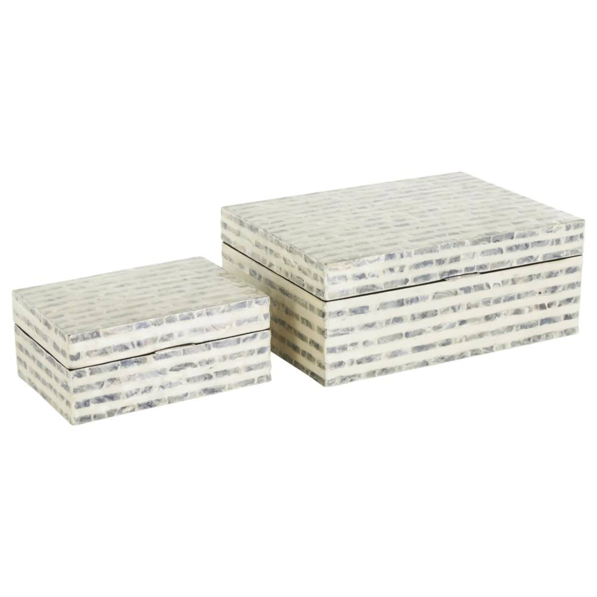 Cream & Gray Geometric Mosaic Mother of Pearl Handmade Storage Box Set